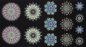 Preview: Panel 60 x 110 cm, Blau-bunte Medaillons auf Schwarz, Paula Nadelstern