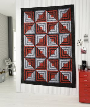 Quilt - Fat Quarter Log Cabin schwarz-rot-grau