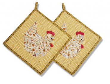 2 Topflappen - Hühner Parade - Dickes Huhn