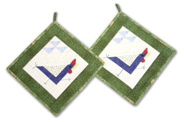 2 Topflappen - Hühner Parade - Rennendes Huhn