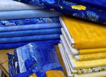 Materialpackung Courleys Patchworkkurs - Einsteiger 1 "LogCabin" - Blau Gelb