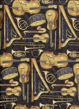 Bilderstoff, Musikinstrumente auf Schwarz