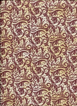 Rote Ornamente auf beige-gelbverlaufendem Grund