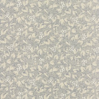 Baumwollstoff Feine Blätter und Blüten, blau-beige