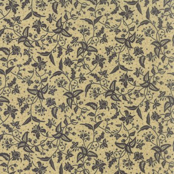 Baumwollstoff Florale, schwarze Ranken auf Beige