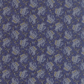 Paisleys und Ranken auf Blau