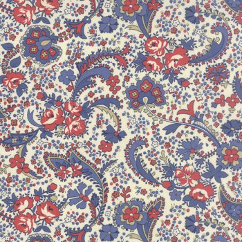Baumwollstoff Blumen, Blüten und Ranken, blau-rot