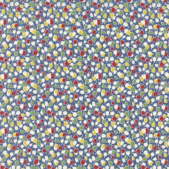 Baumwollstoff Naive, kleine Tulpenblüten auf Blau