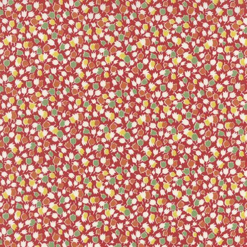Baumwollstoff Naive, kleine Tulpenblüten auf Rot