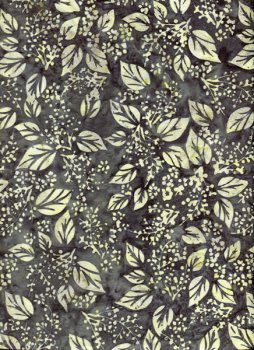 Batik, graugrün mit gelben Zweigen und Blättern
