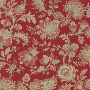 Beige-rot-grüngraues, florales Muster mit Paisleys auf Rot