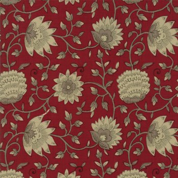 Blütenranken, beige-braun auf Rot