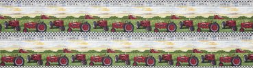 Panel 30 x 110 cm, Rote Traktoren auf der Wiese in Reihe