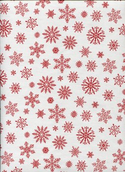 Rote Schneeflocken auf Weiß