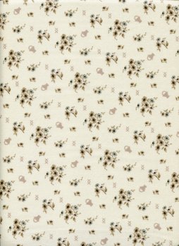 Baumwollstoff Schlichte Blüten, Zweige und Körbchen auf Beige
