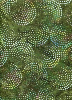 Batik, Farbige Punkte im Kreismuster auf Grün