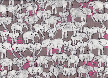 Elefanten auf Grau mit pinken Blättern