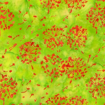 Batik, rote Pusteblumen auf grün