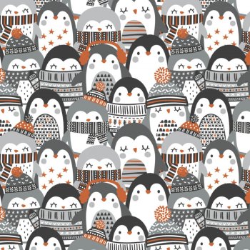 Pinguine in Grau und Orange