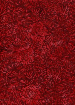 Batik, Blüten und Blätter auf rot