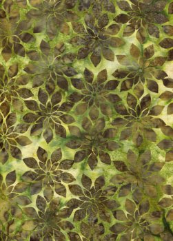 Baumwollstoff Batik, Dunkeldrüne Blumen auf Frühlingsgrün