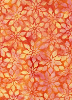 Batik, Hellgelbe Blumen auf Orange