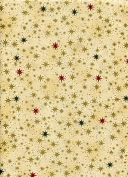 Baumwollstoff Rote, grüne und goldene Sterne auf Beige