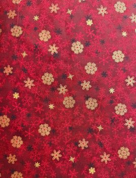 Schneesterne in Rot, Gold und schwarz auf Dunkelrot
