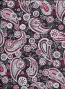 Grau-rotes Paisley, Zweige und Punkte auf Schwarz