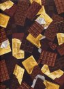 Baumwollstoff Schokoladentafeln mit goldgelber Folie auf Schwarz