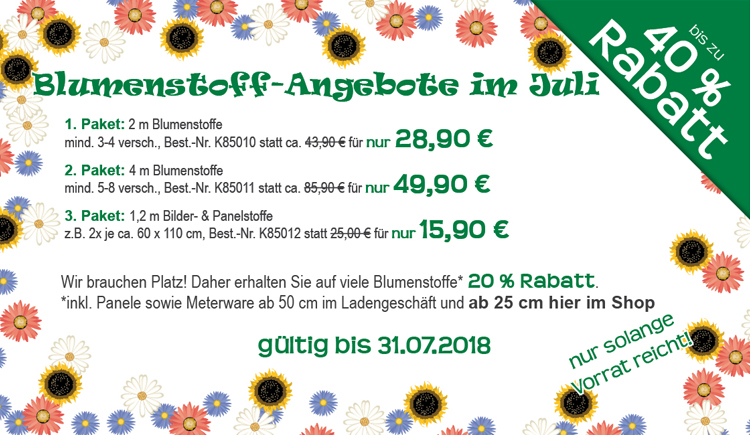 Blumenstoff-Angebote im Juli